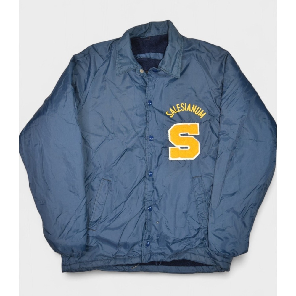 Vintage Champion Jacket Medium Blue Coaches Snap Varsity Running Man Salesianum